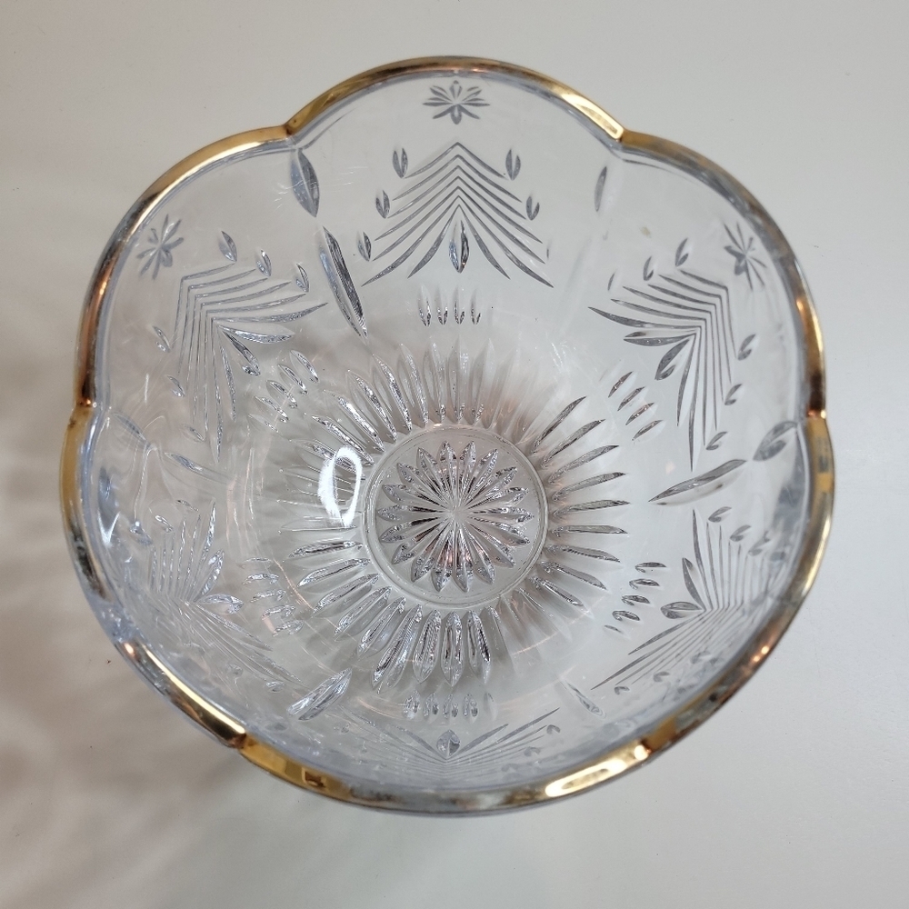 Vintage Mikasa Christmas Tree Gold Cystal Bowl Etched Christmas Trees & Stars - Picture 2 of 8
